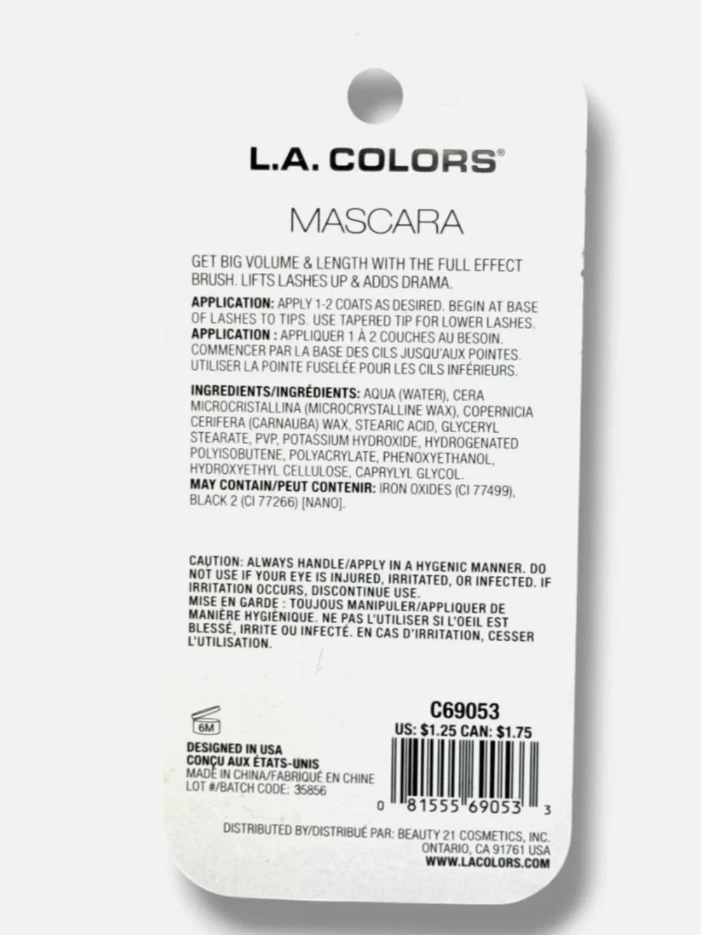 NIB L.A. Colors Big Lash Mascara Full Effect -Beyond Black